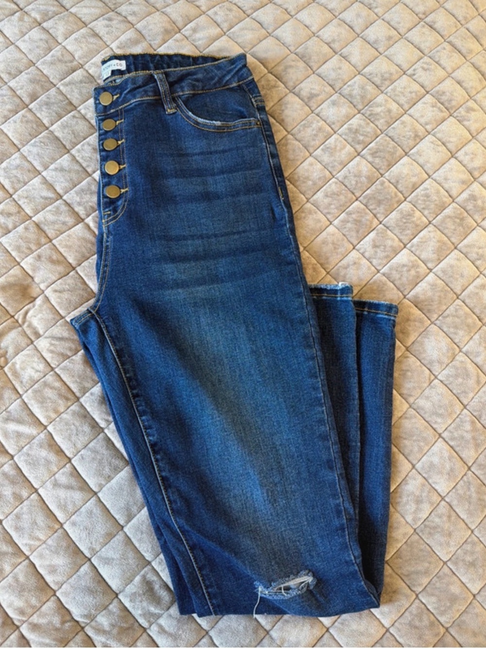 High-Rise Skinny Jeans in Dark Blue with Button Fly